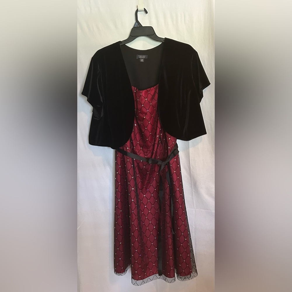 Dressbarn - Beautiful Burgundy Dress with Black Overlay